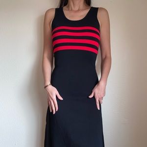 Black Ribbed with red stripes long dress